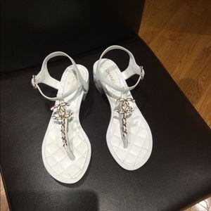 Chanel white leather sandals